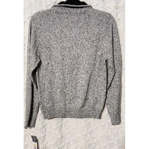 Izod Boys Quarter Zip Sweater Sz M 10 / 12 Black Ivory Preppy Schoolboy Speckled - Picture 2 of 12